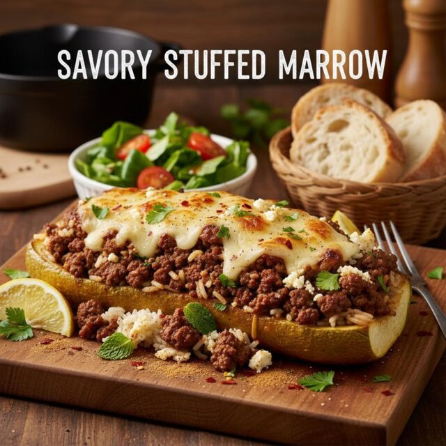 🌟 Dive into a world of flavor with our Savory Stuffed Marrow! 🌟 This delightful dish combines tender beef, fluffy rice, and aromatic Mediterranean spices, all nestled in a luscious marrow shell. Perfect for a cozy family dinner or impressing guests at your next gathering!✨ Here’s how to make it:Preheat your oven to 375°F (190°C).
Hollow out your marrow and season with salt and pepper.
Sauté onions and garlic until fragrant, then add ground beef and cook until browned.
Stir in cooked rice, chopped herbs, and spices of your choice (think cumin, paprika, and a hint of cinnamon!).
Stuff the mixture into the marrow, top with cheese if desired, and bake for 30-35 minutes until golden and bubbly.
Serve it up with a fresh salad or crusty bread for a complete meal! 🍽️✨What’s your favorite way to enjoy stuffed veggies? Let us know in the comments!#StuffedMarrow #MediterraneanFlavors #MarrowRecipes #ComfortFood #NoseToTail #DeliciousEats #HomeCooking #FoodieFavorites
